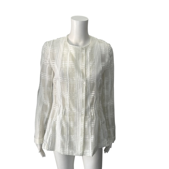 Akris White Textured Semi Sheer Blazer Jacket Size 4
